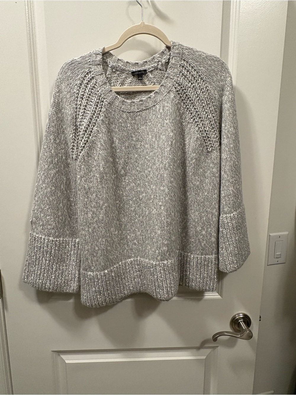 Talbots Heather Gray Crewneck Sweater with Textured Shoulders